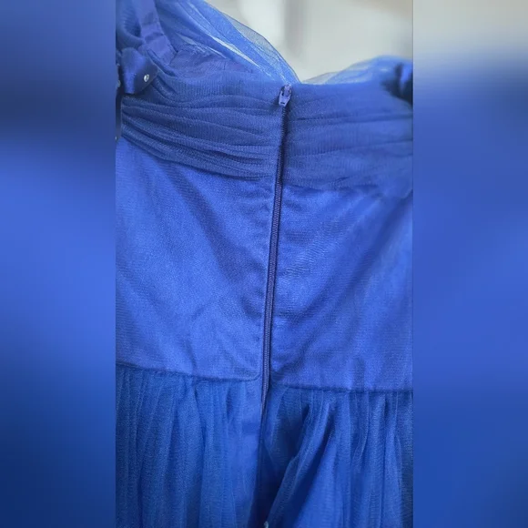 Royal Blue Tulle Party Dress Size 6–7Y Elegant Off-Shoulder Flower Girl Gown - Picture 9 of 9